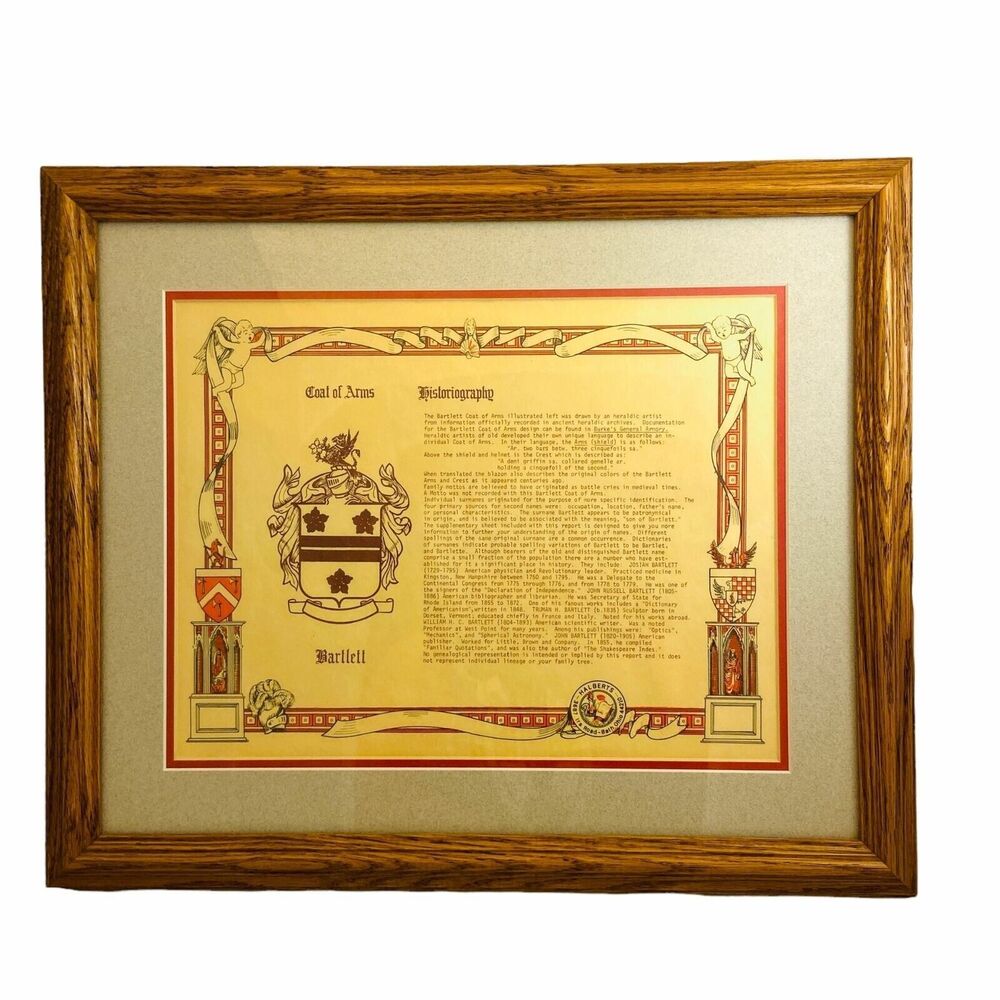 #2090 Barlett Family Crest Heritage Descents framed 15 in x 13 in